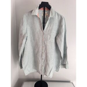 C&C California 100% Linen Button Down Shirt‎ Women's M Gray Roll Tab LS Casual